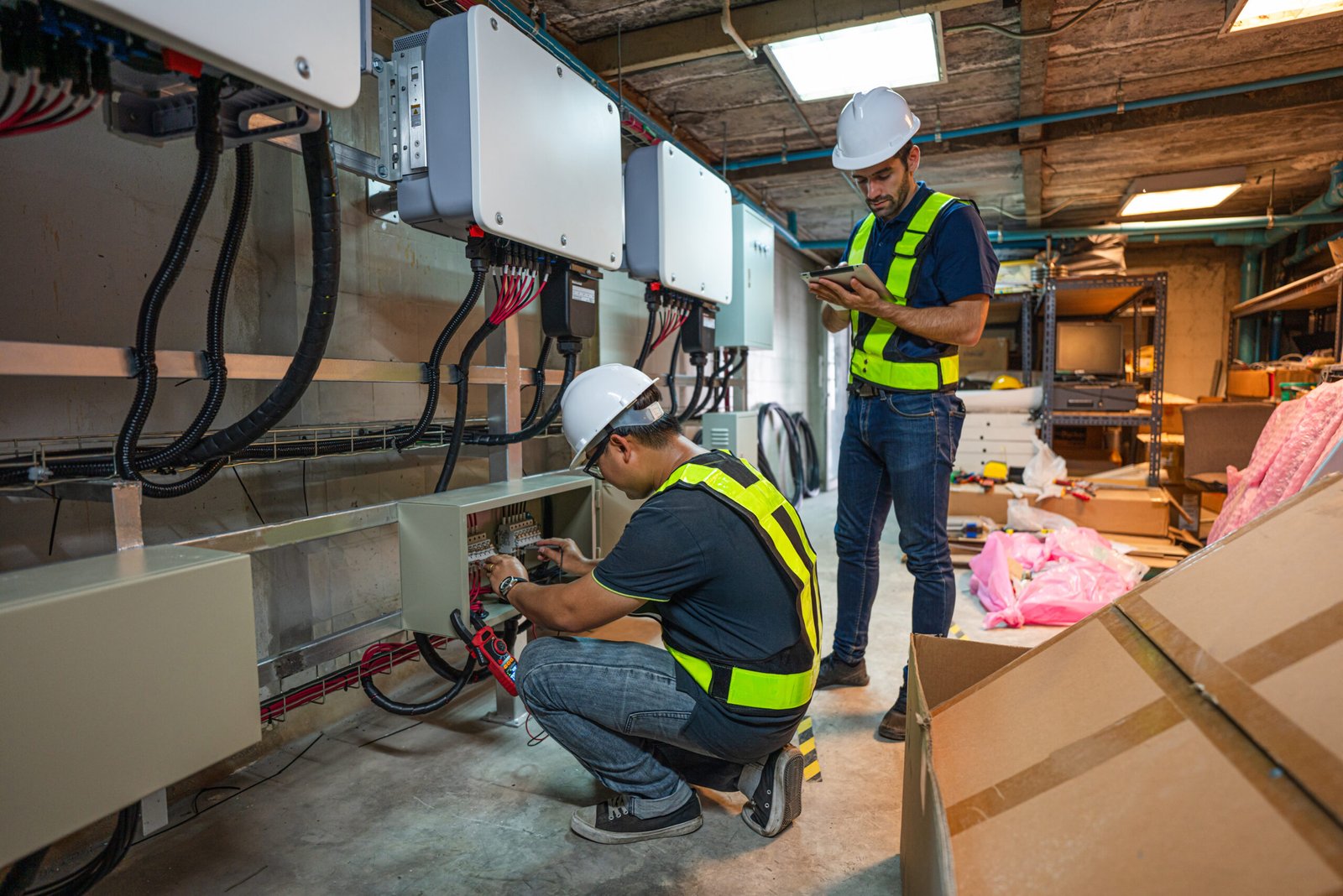 Service Engineer working inspection installation inverter solar rooter service las vegas